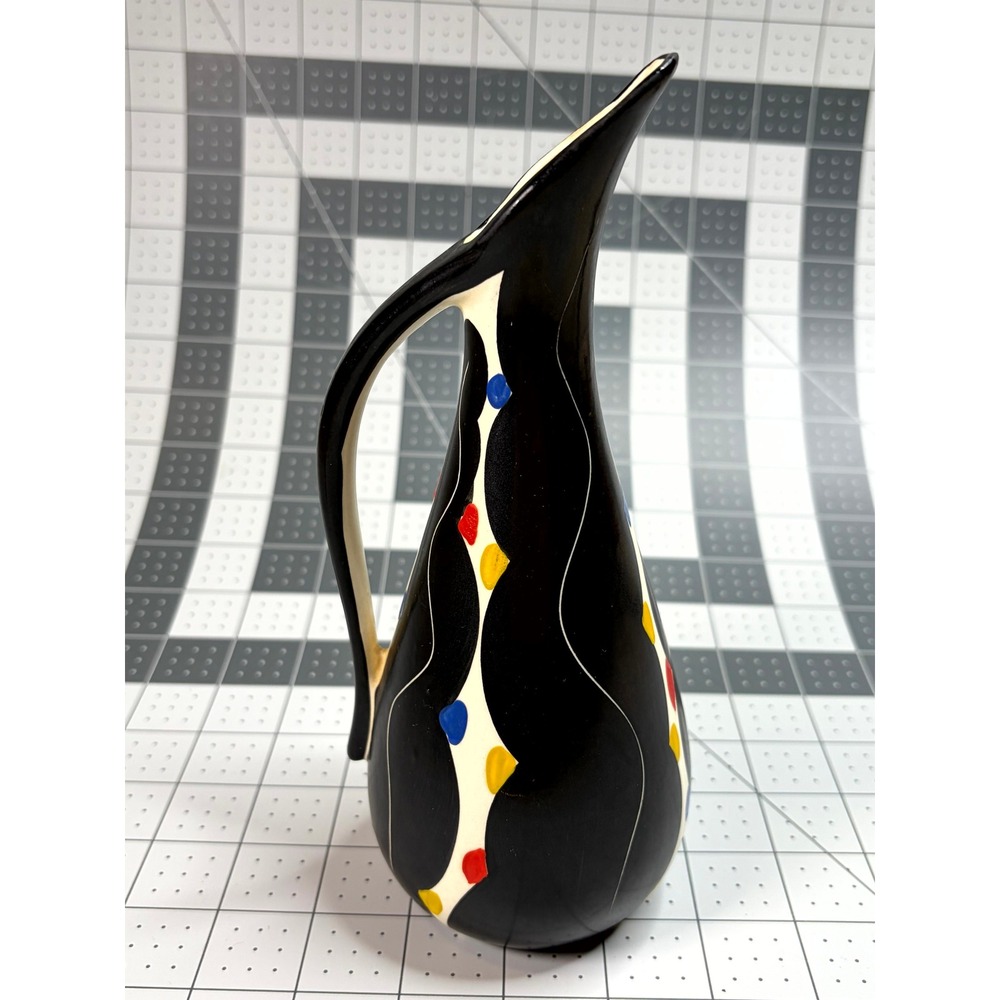 Formenton Italy MCM Ceramic Pitcher Black White Polka Dot Italian Art Pottery